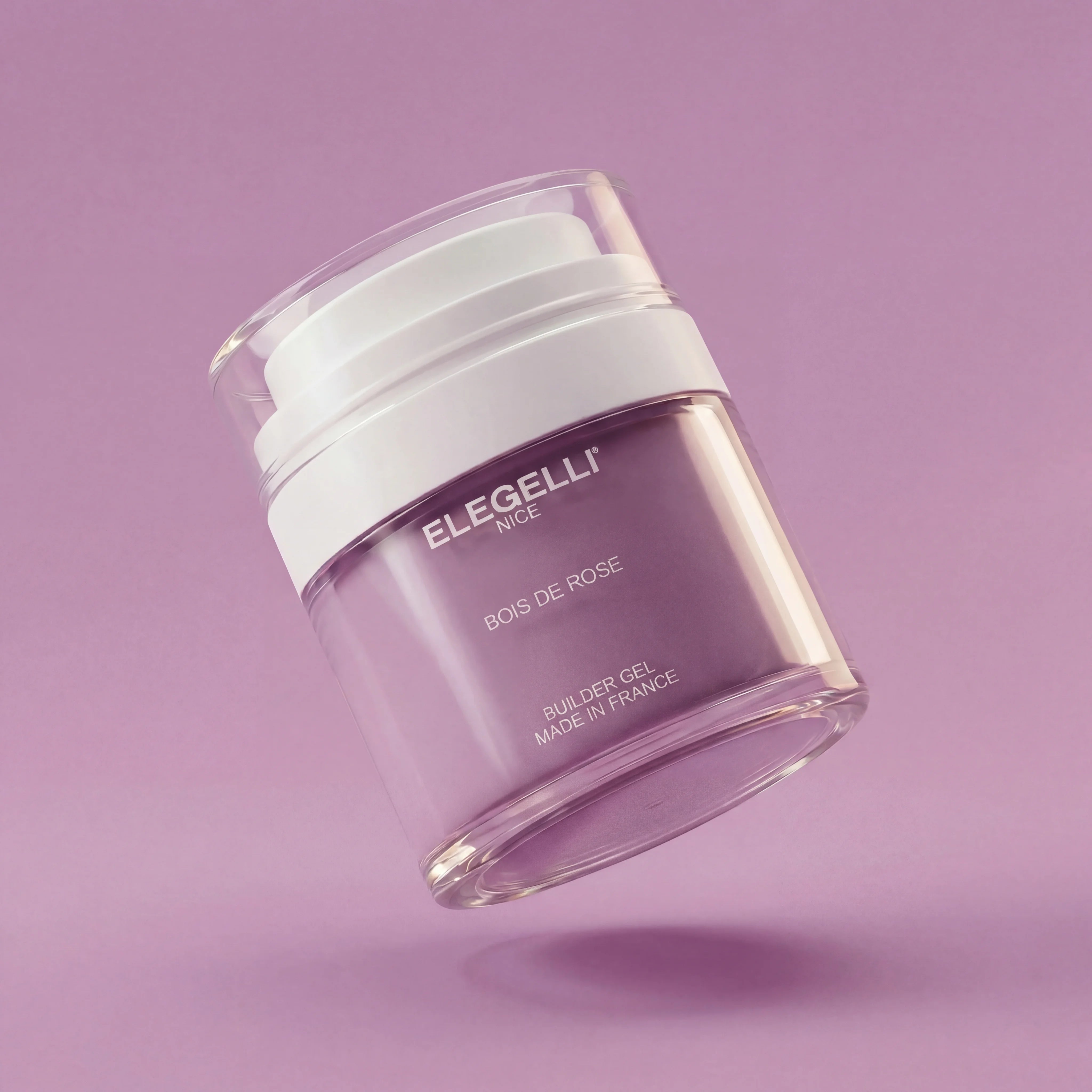 Elegelli Bois de Rose product jar on a purple background